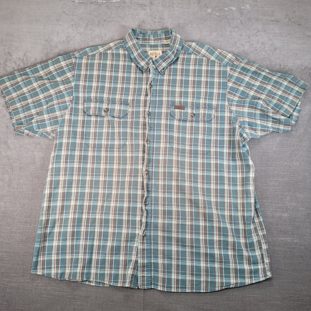 Red Head Workhorse Flannel Shirt Short Sleeve Plaid Button Up‎ 2XL